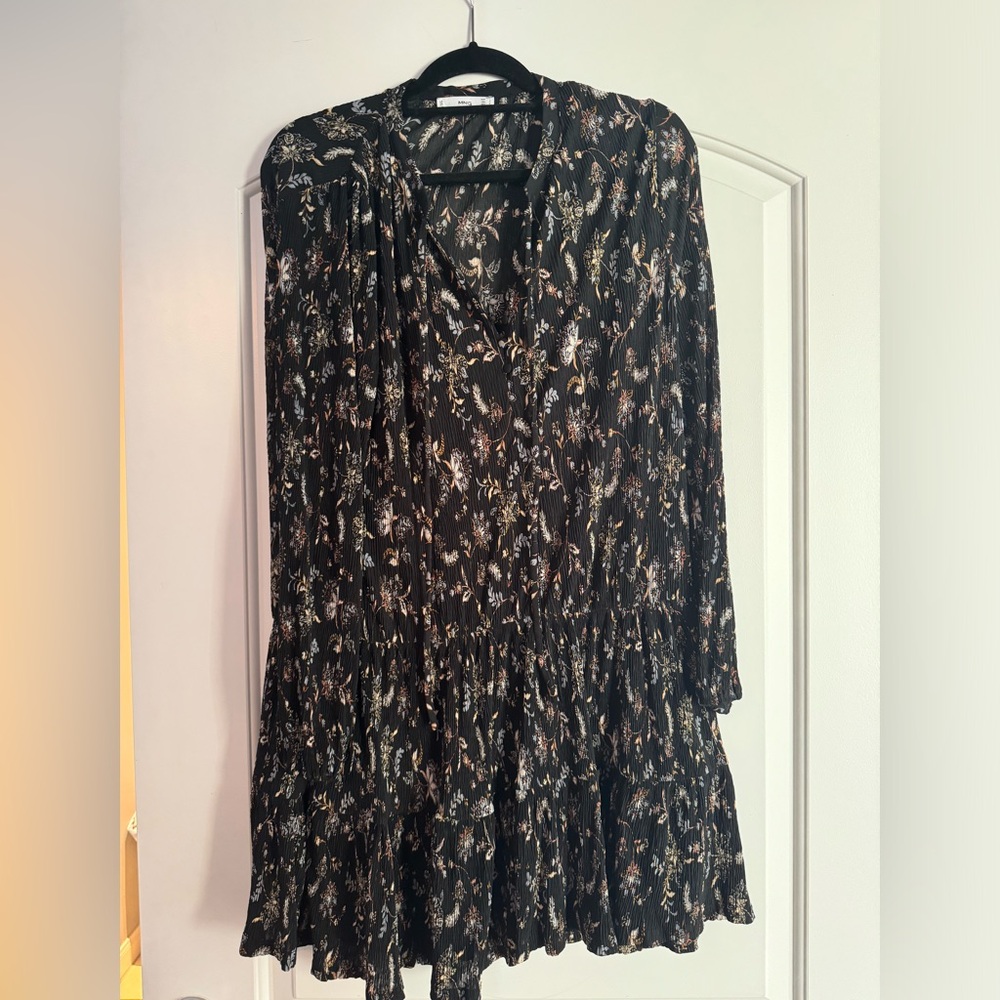 Mango Micropleat Floral Dress | Size L